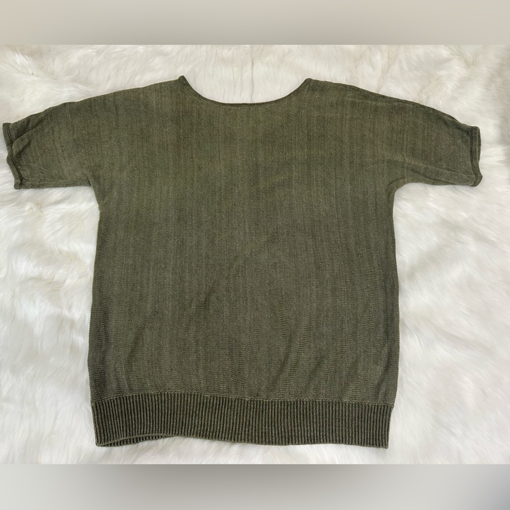 Olive loose “box” style linen sweater by Talbots